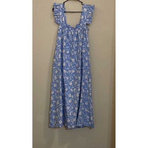 A New Day Womens A-Line  Blue Floral Sleeveless Ruffled Straps L NWT - Picture 2 of 7